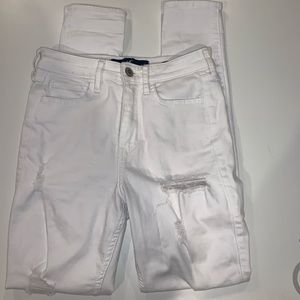 Hollister white ripped skinny jeans distressed 0S